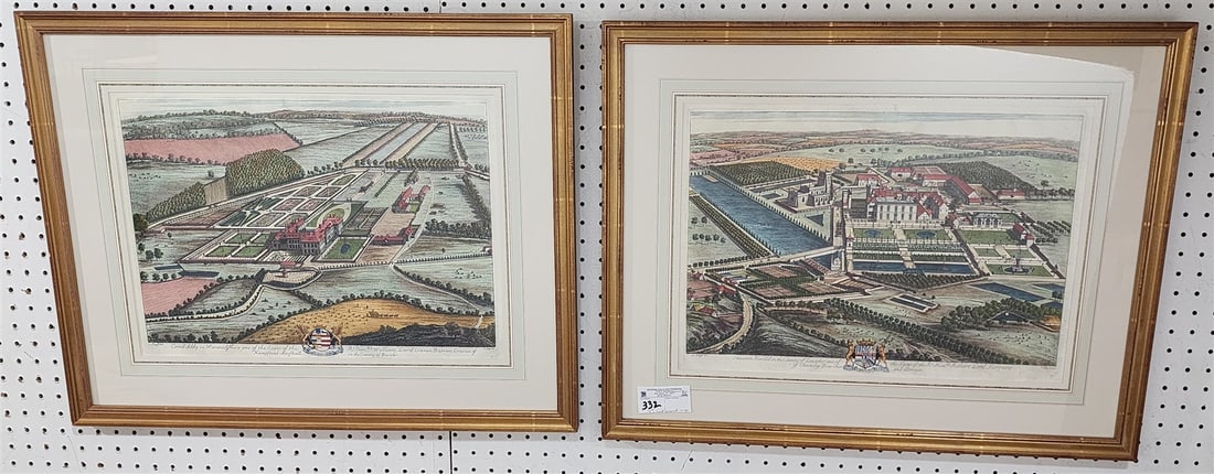 Pr Framed 18th c Hand Colred Engr Comb Abbey Warwickshire + Stauton Harold In Leicaster 14" X 19: Pr Framed 18th c Hand Colred Engr Comb Abbey Warwickshire + Stauton Harold In Leicaster 14" X 19 1/2"