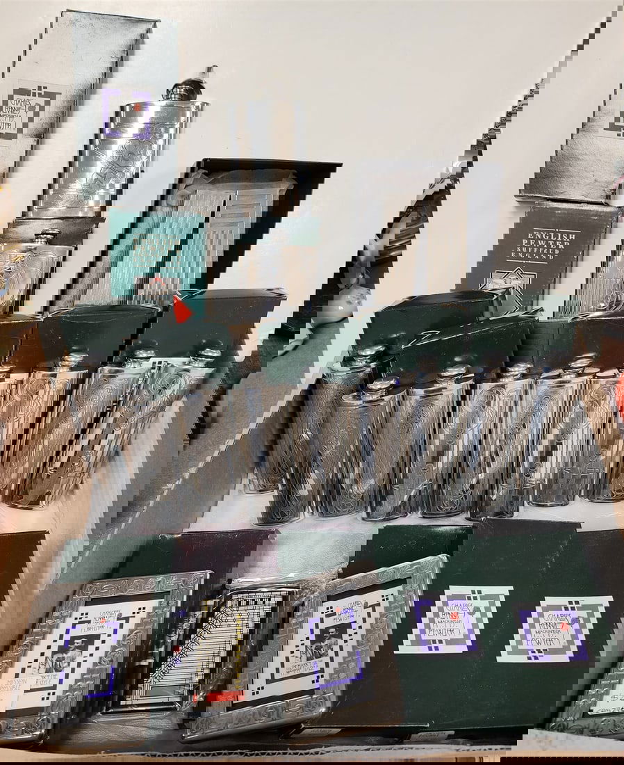 Tray 11 Charles Rennie Mackintosh Pewter Flasks, 2 Dresser Mirrors + Pr Vases: Tray 11 Charles Rennie Mackintosh Pewter Flasks, 2 Dresser Mirrors + Pr Vases