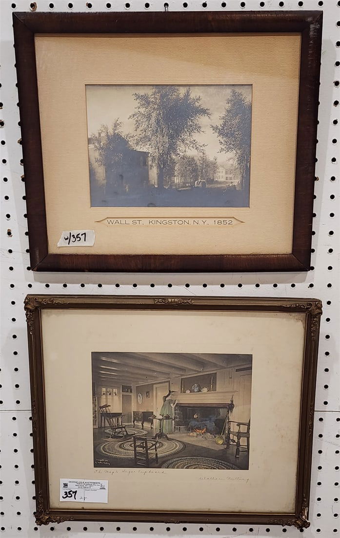Lot 2 Framed Items- Wallace Nutting The Maple Sugar Cupboard 7 1/4" X 9" + Print Wall St Kingston, (1 of 4)
