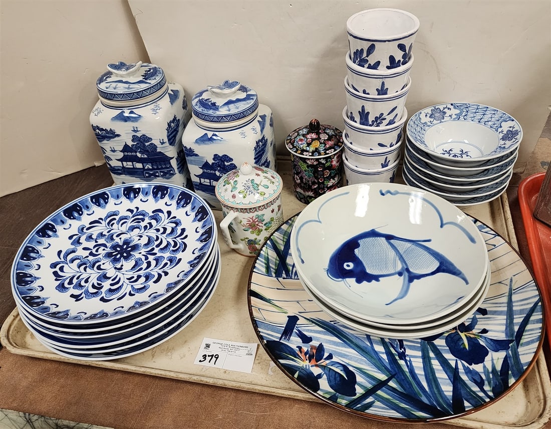 Tray Chinese Porcelain 14" Charger, 2 Covered Jars, Bowls, Plates Etc (1 of 9)