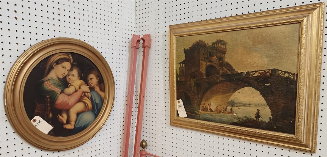 Framed Print On Canvas 17"H X 22" + Print Of Raphael Madonna 21" Diam: Framed Print On Canvas 17"H X 22" + Print Of Raphael Madonna 21" Diam