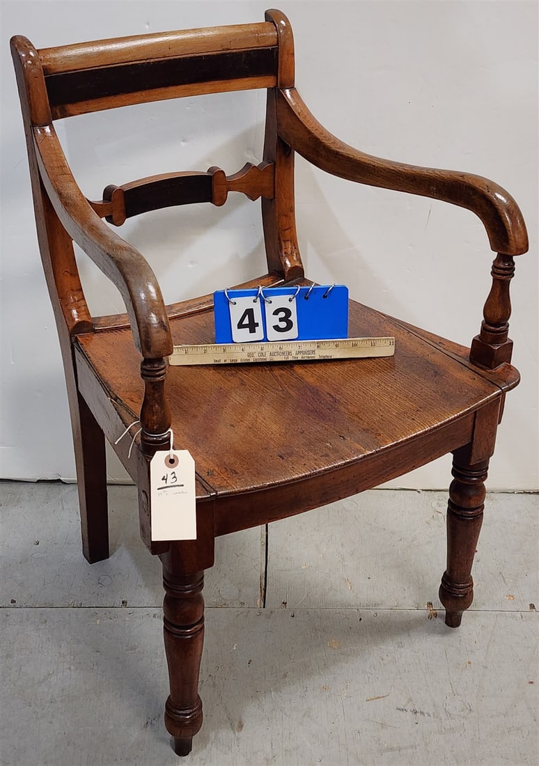 19th C Oak Plank Seat Armchair 32 1/2"H X 21"W X 16 1/2"D: 19th C Oak Plank Seat Armchair 32 1/2"H X 21"W X 16 1/2"D