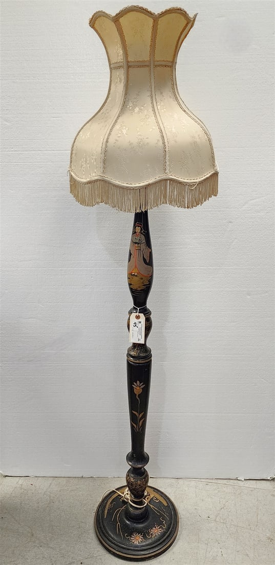 C1915 Turned Wood Asian Inspired Painted Floor Lamp 65 1/2" (1 of 3)