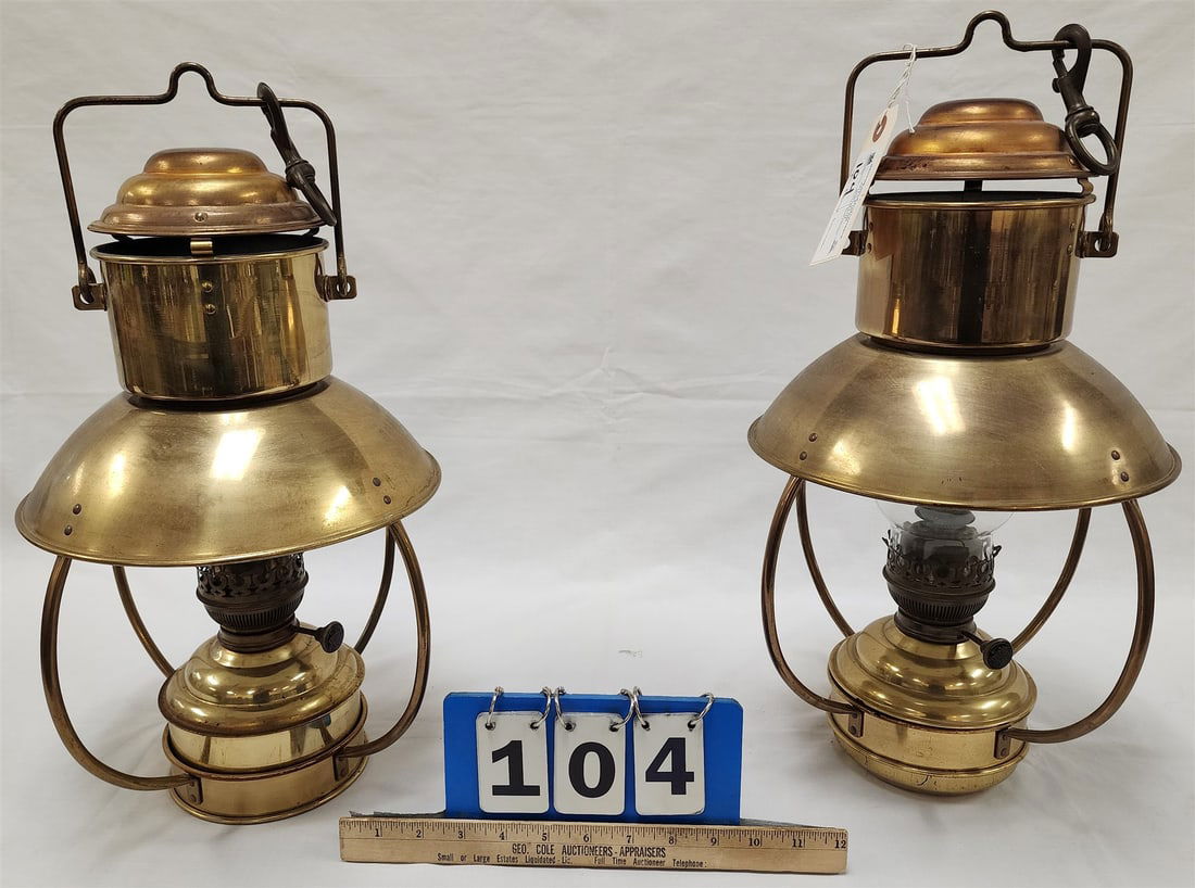 Pair Brass Oil Lanterns Ideal Brenner 20" (1 of 6)