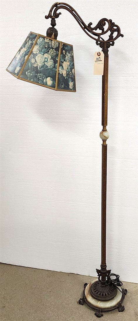 Brass Floor Lamp w/ Alabaster Mounts 58 1/2" (1 of 6)