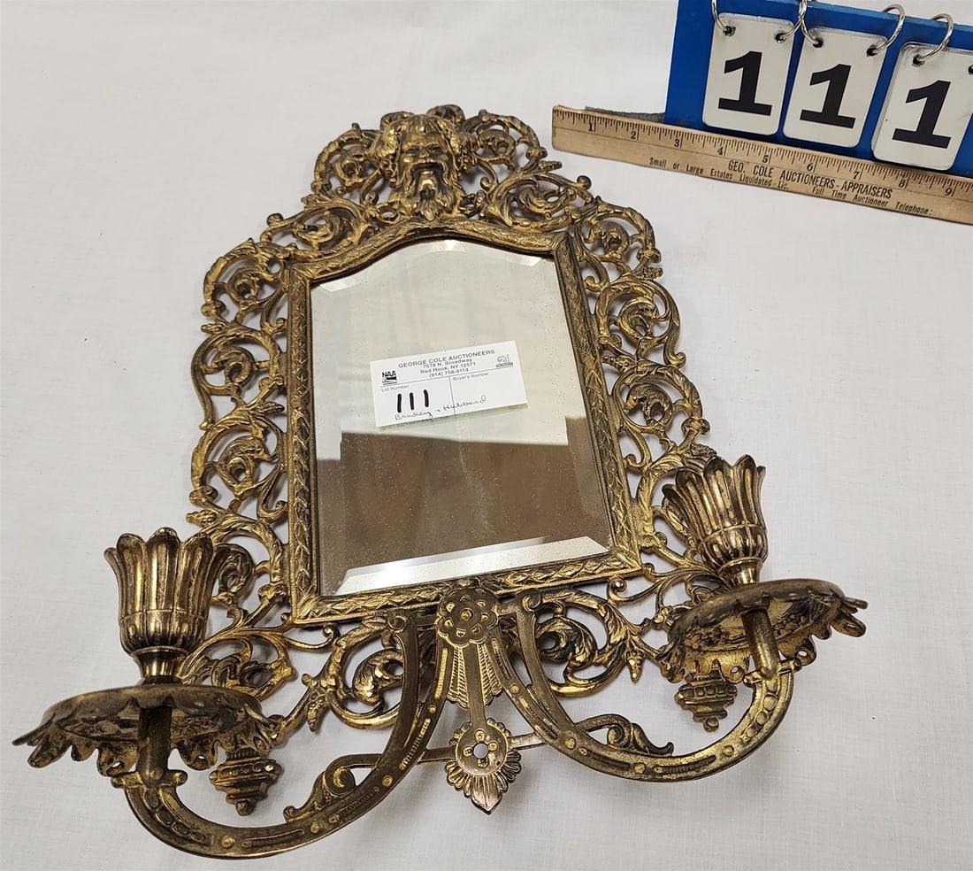 Bradley And Hubbard Cast Iron Mirrored 2 Candle Sconce 16"H X 10 1/2"W (1 of 4)