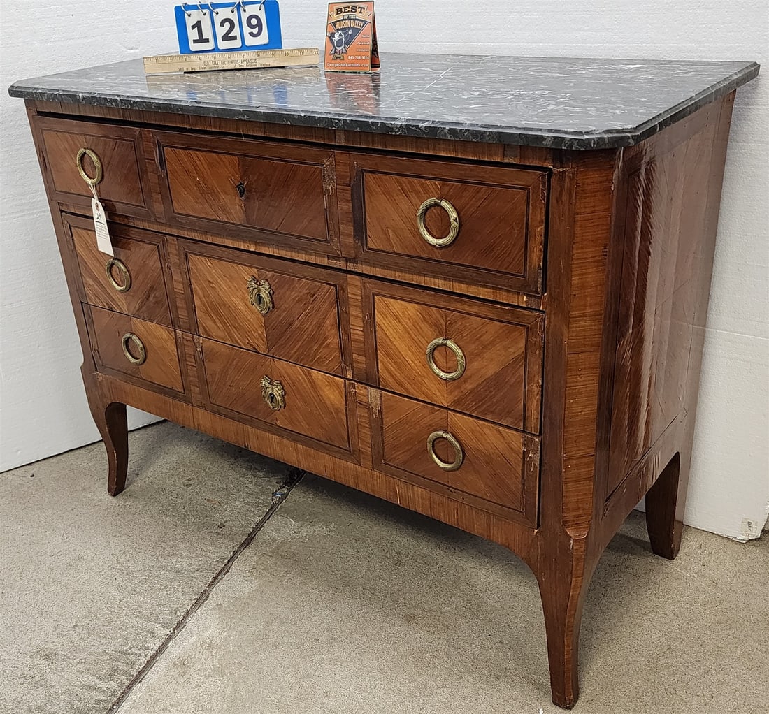 Louis XV/XVI Style Tulipwood Marble Top 3 Drawer Commode 34 1/2"H X 44 1/4"W X 19"D (1 of 4)