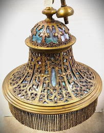 American Neo Renaissance Gilt Bronze + Slag Glass Dome Chandelier attributed To E.F. Caldwell, NY