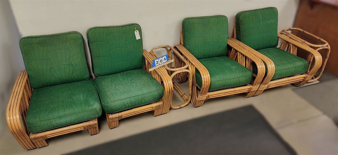 Deco Bamboo 2 Part Sofa 33"H X 54"W X 21"D w/ Pair Armchairs 33"H X 28 1/2"W X 21"D + Pair End (1 of 5)