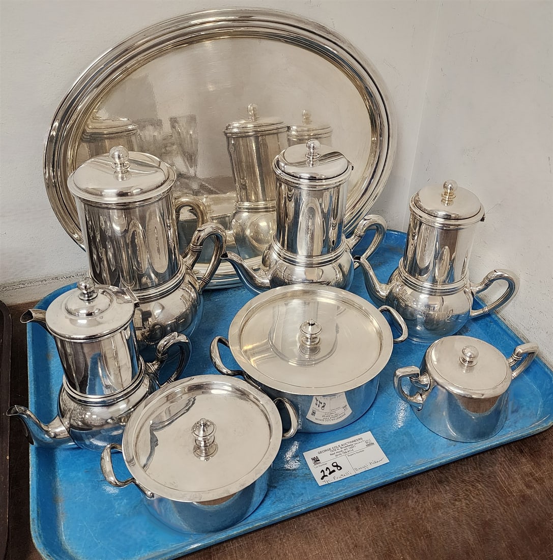 Tray 7 Pc Fratelli Broggi Milano Coffee Set + Broggi Tray 16 1/2" X 12 3/4": Tray 7 Pc Fratelli Broggi Milano Coffee Set + Broggi Tray 16 1/2" X 12 3/4"