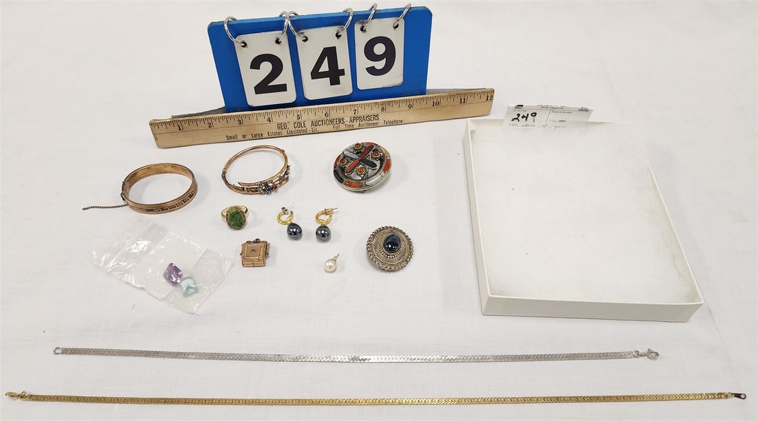 Lot 10 Pcs Jewelry 14K Victorian Bangle 9.9G, Sterling Necklace, 2 Pins, GF Victorian Bangle, 2 (1 of 3)