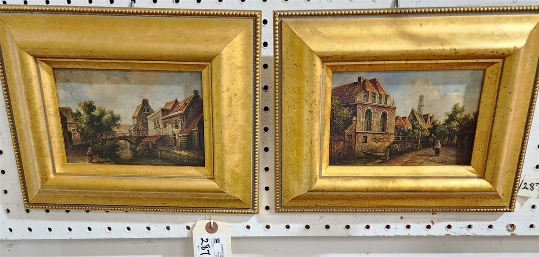 Pair Framed o/ Panel Landscapes signed Neison 5"X7" (1 of 3)