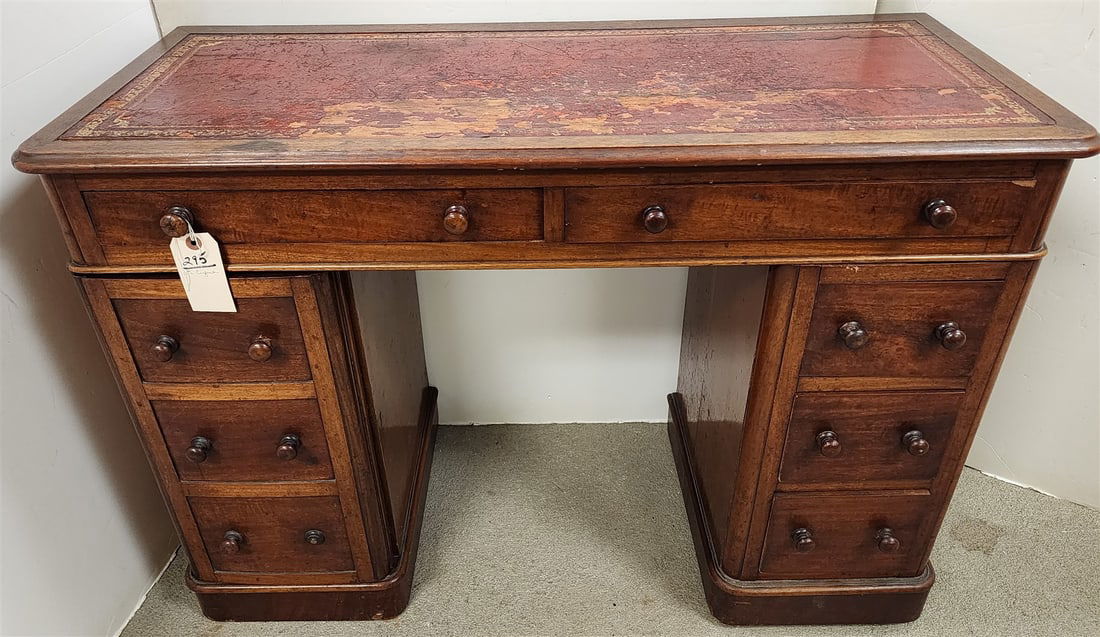 English Mahogany Leather Top, 19th C 3-Part Desk 29 1/2"H X 42"W X 18"D (1 of 3)