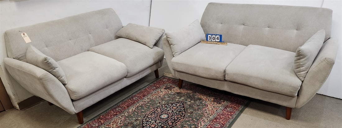 Pair Upholstered Settees 33"H X 6 '2"W X 24 1/2"D: Pair Upholstered Settees 33"H X 6 '2"W X 24 1/2"D