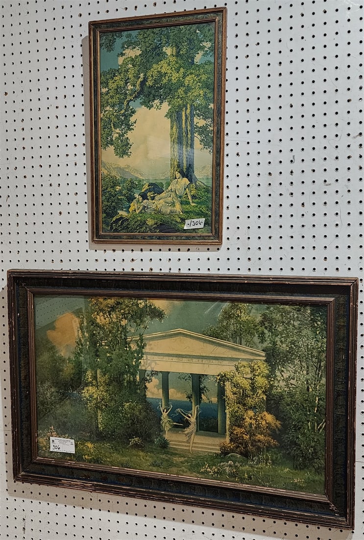 Lot of 2 Framed Items:  Maxfield Parrish Print "Hilltop" 19 1/2" X 11 1/2" + Print signed Henri G. (1 of 3)
