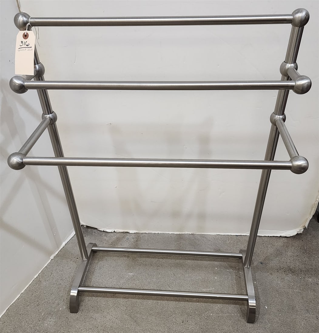 Polished Steel Towel Rack 37"H X 25 1/2" W X 9"D: Polished Steel Towel Rack 37"H X 25 1/2" W X 9"D