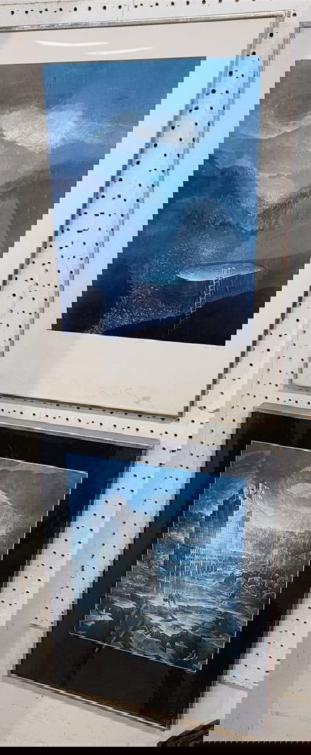 Lot of 2 Framed Lithos La Frontier 4/50 + 43/110 signed Ronald Cat 1972 + 1974 17" X 13 1/2"W (1 of 7)