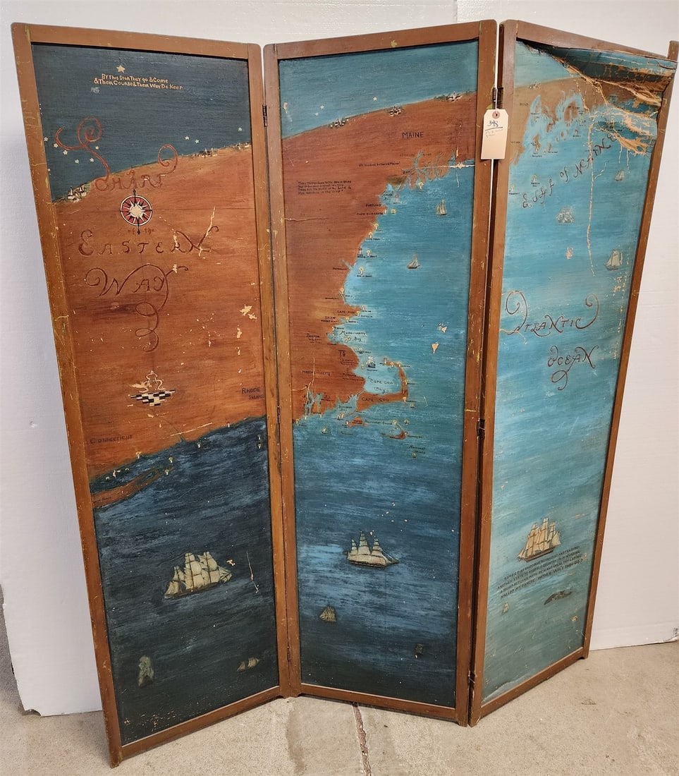 3 Fold Screen Depicting The Mag of Coastal Massachusetts 5'8"H X 20" each section (1 of 5)