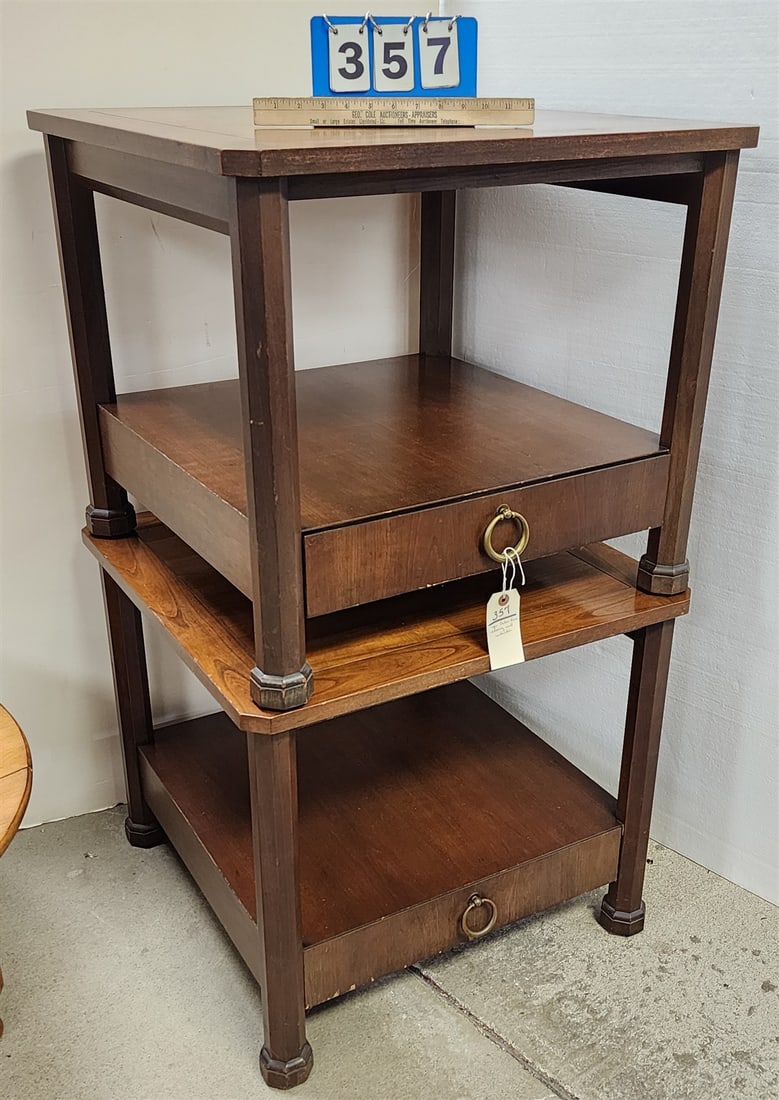 Pair Baker Furniture 1 Drawer Cherry End tables 23"H X 26"Sq. (1 of 3)