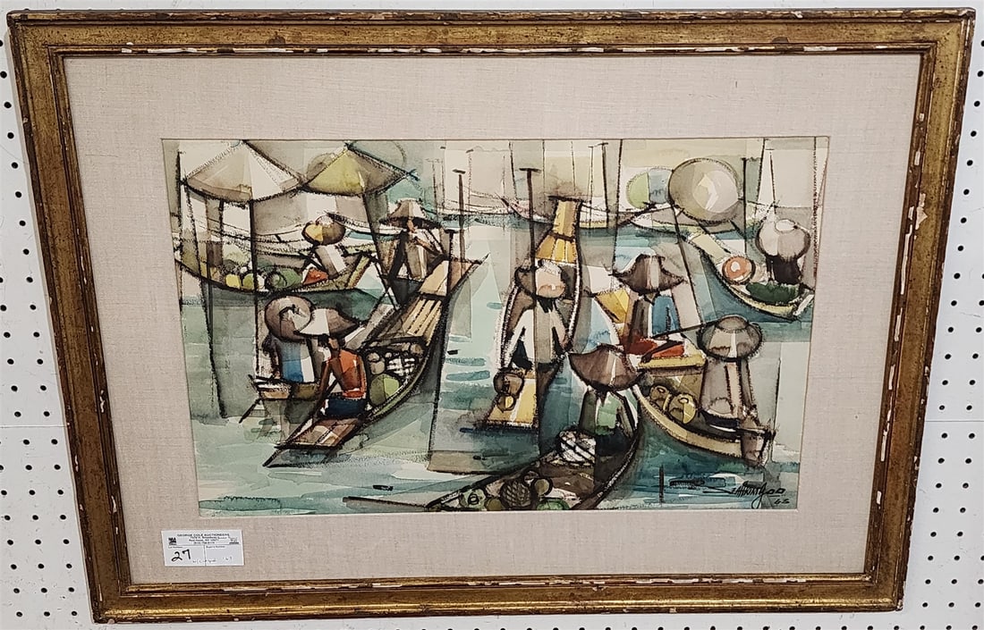 Framed W/C Boats Sgnd + Dated '63 14" X 21 1/2": Framed W/C Boats Sgnd + Dated '63 14" X 21 1/2"