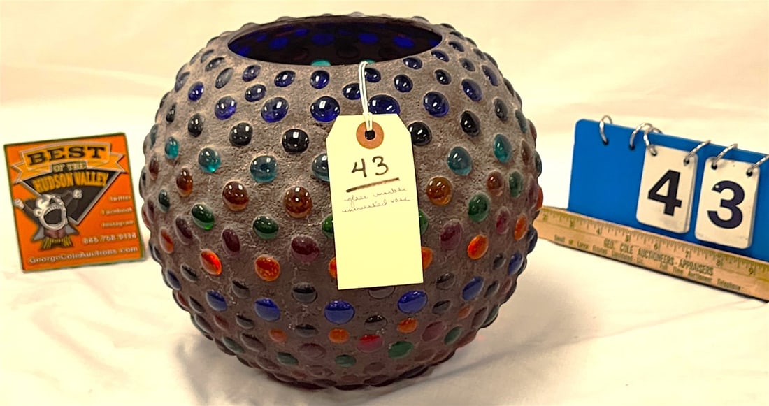 Glass Marble Encrusted Vase 8 1/2"H X 10" Diam: Glass Marble Encrusted Vase 8 1/2"H X 10" Diam