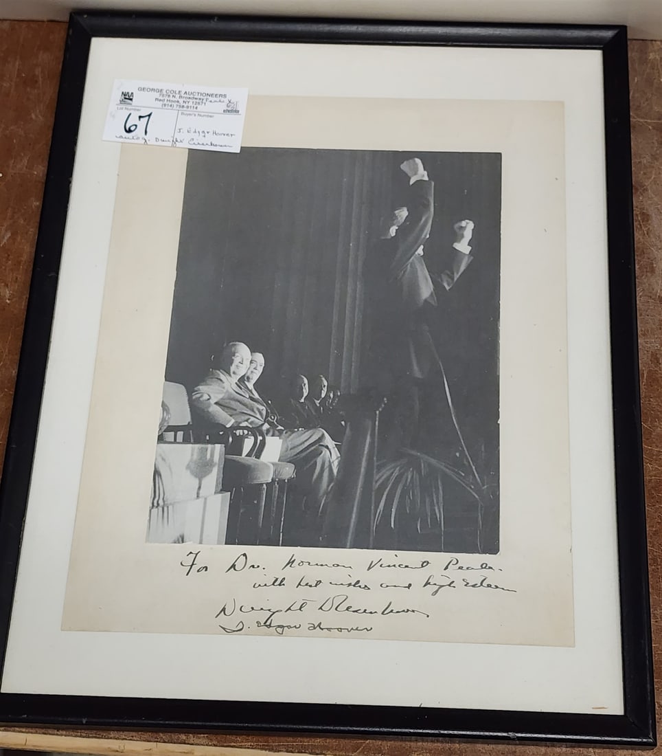 Framed Autog Photo Of J. Edgar Hoover + Dwight Eisenhower 11 1/4" X 9" (1 of 1)