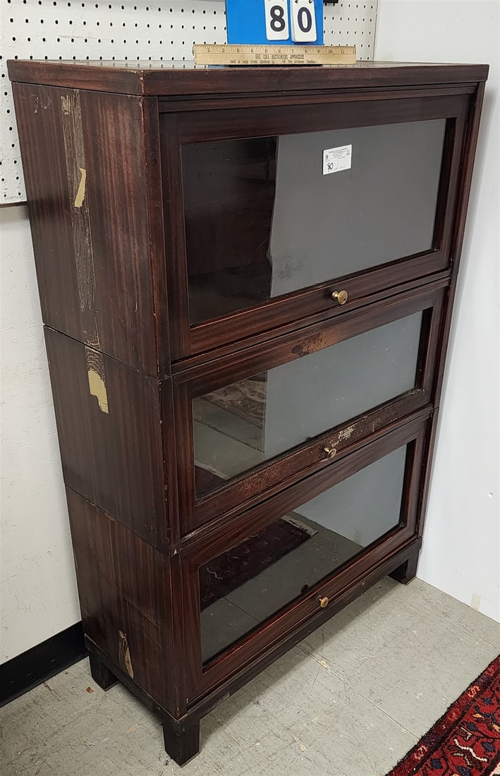 Vintage Grain Ptd Steel 3 Section Stackable Bookcase 50 1/4"H X 32 3/4"W X 13 1/4"D (1 of 3)