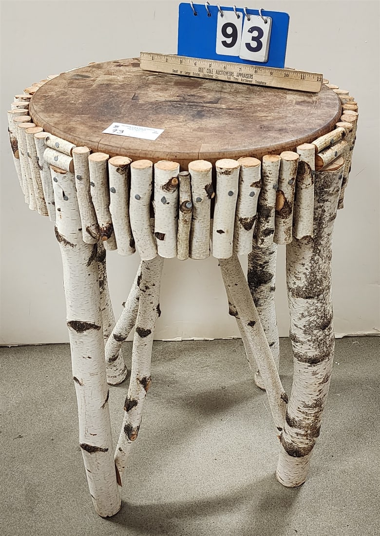 Adirondack Birch Branch Butcher Block Top Stand 29"H X 21" Diam (1 of 3)