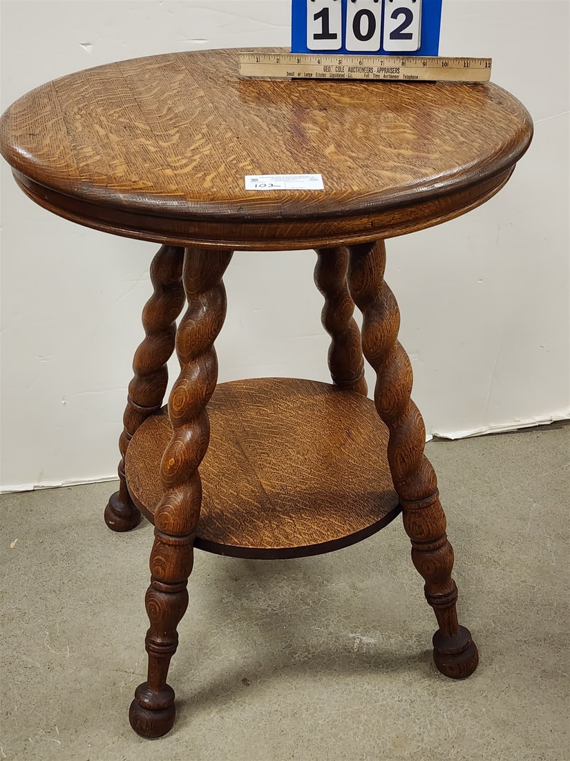 Oak 2 Tier Stand 29"H X 23 1/2" Diam (1 of 4)