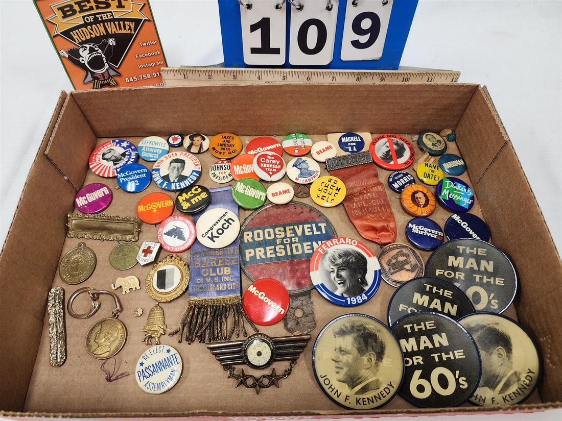 Tray Political Buttons- J.F. Kennedy, R.F. K ennedy, McGovern, Koch, Roosevelt, Ferraro, Etc (1 of 6)