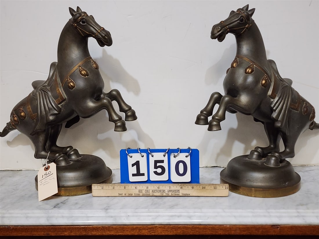 Pr Chinese Pewter Tang Horses 16 1/2" (1 of 2)