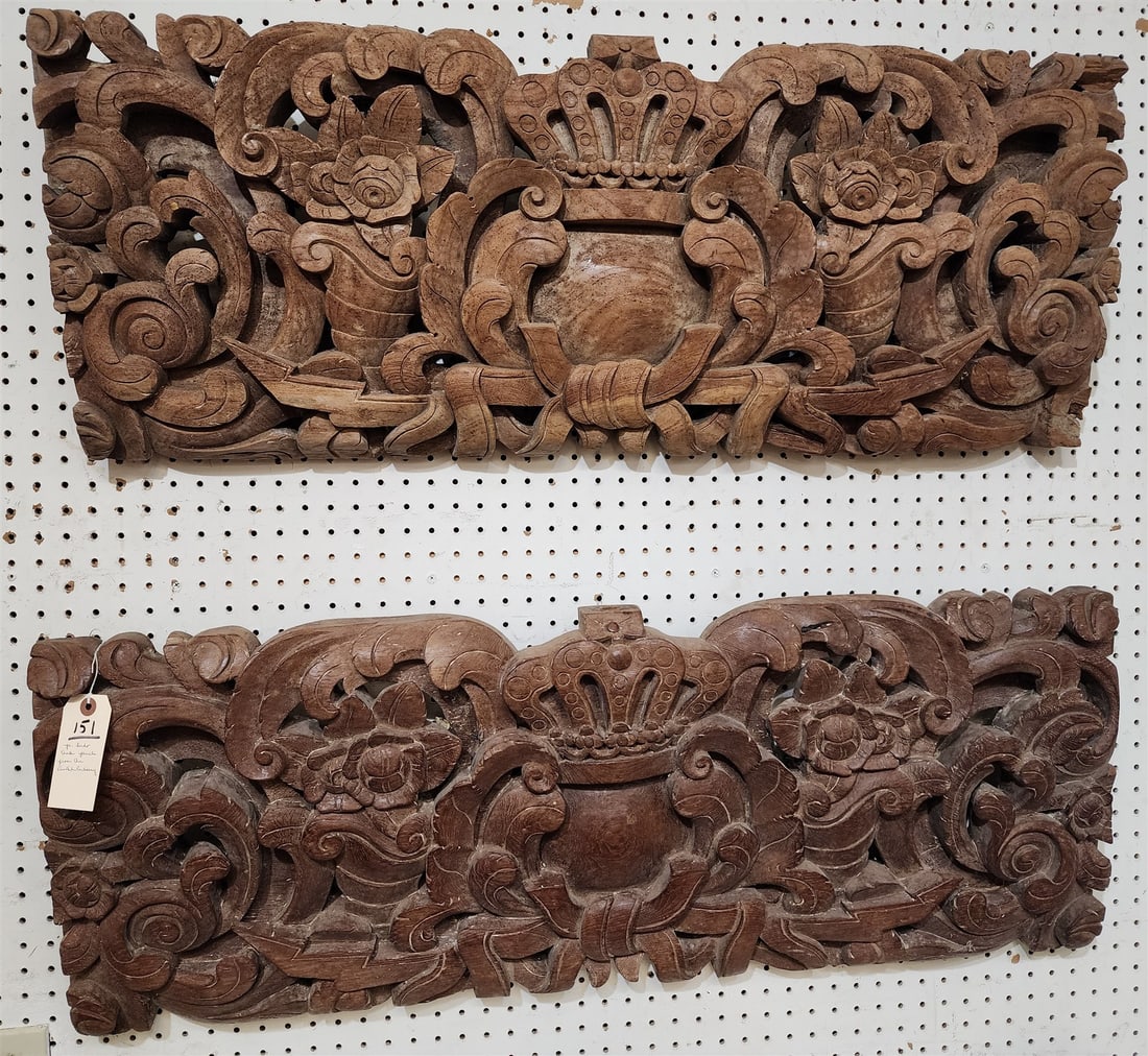 Pr Indo Carved Teak Panels From The Dutch embassy 15 1/2" X 41 1/2" (1 of 4)
