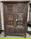 17th/18th C Carved + Inlaid 2 Door Continental Armoire 6'5"H X 55 1/2"W X 28"D