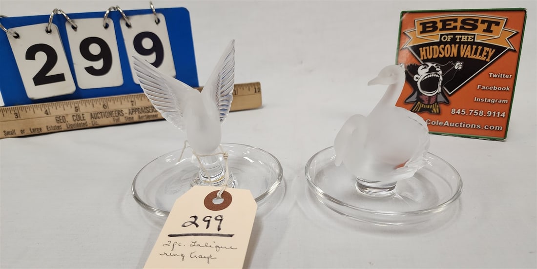Lot 2 Lalique Crystal Figural Ring Holders 4"H X 4" Diam + 3 1/2"H X 4" Diam: Lot 2 Lalique Crystal Figural Ring Holders 4"H X 4" Diam + 3 1/2"H X 4" Diam
