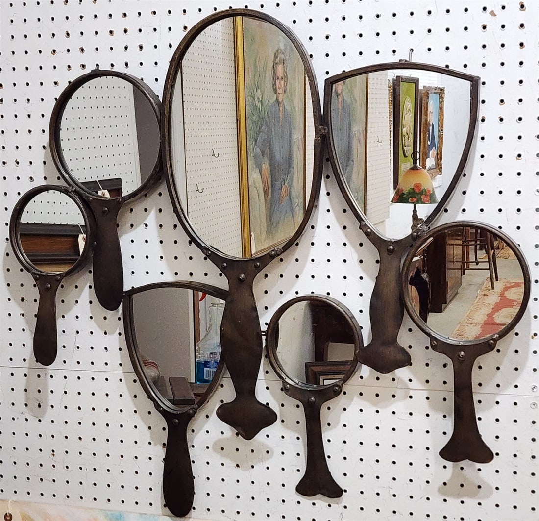 Metal Bevy Of Hand Mirrors Framed Mirrors 30" X 33": Metal Bevy Of Hand Mirrors Framed Mirrors 30" X 33"