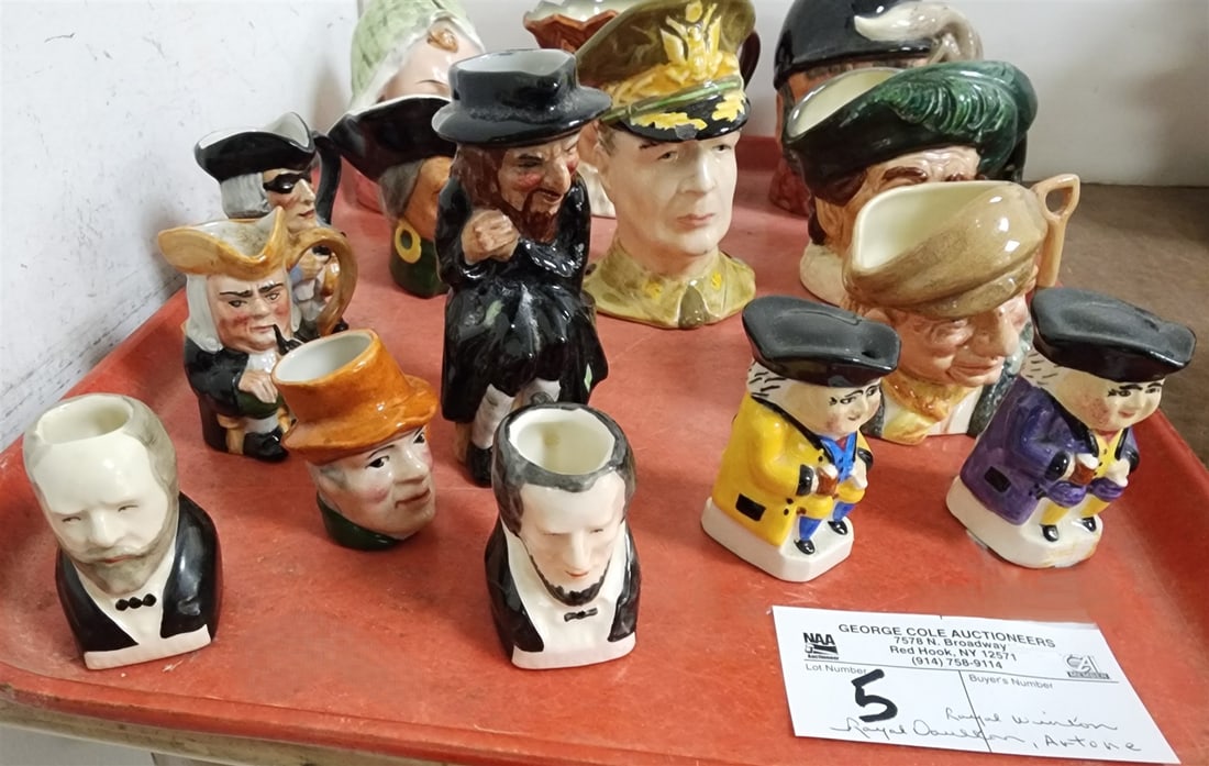 Tray 4 Royal Doulton Creamers, 7 Artone England Mini Pitchers, Royal Winston General Mac Arthur (1 of 2)