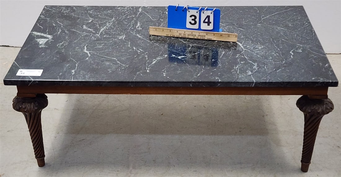40's Walnut Base Marble Top Coffee Table 14 1/4" X 39"W X 23"D (1 of 3)