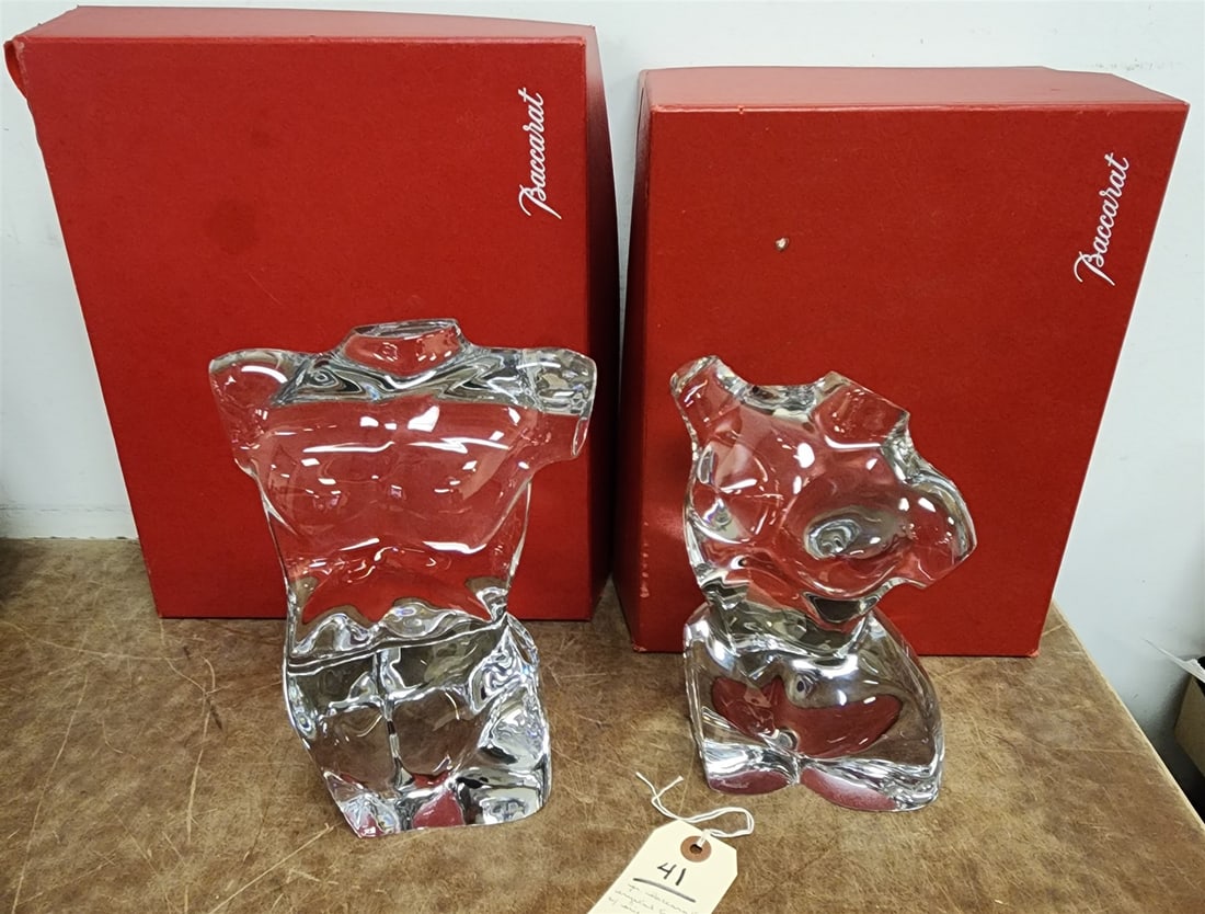 Pr Baccarat Crystal Male 10 1/4"H 7"W + Female 9 1/2"H x 6 1/2"W Torsos W/ Orig Bxs (1 of 4)