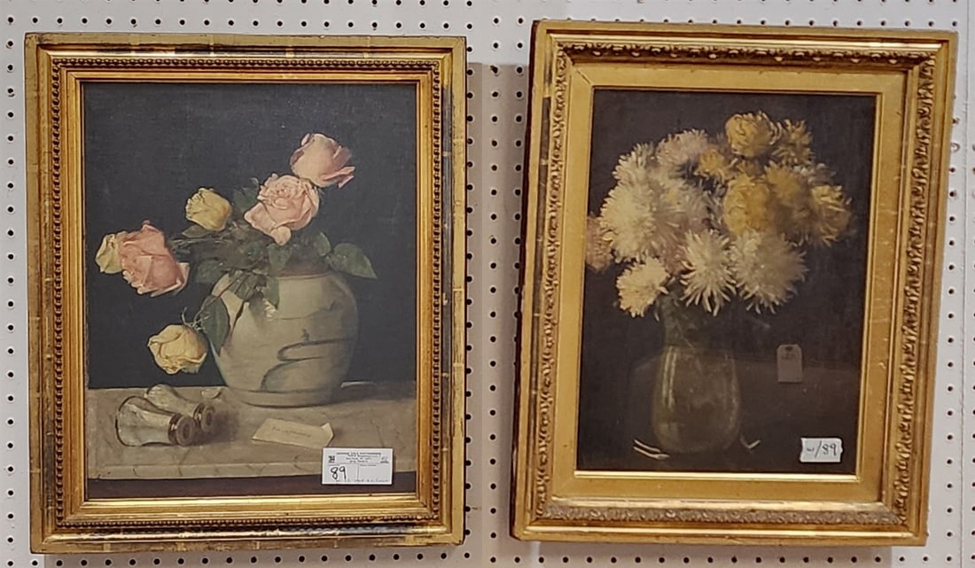 Pr Framed O/C Floral Sttill Lives Sgnd A.L. Crook 18" X 14" (1 of 7)