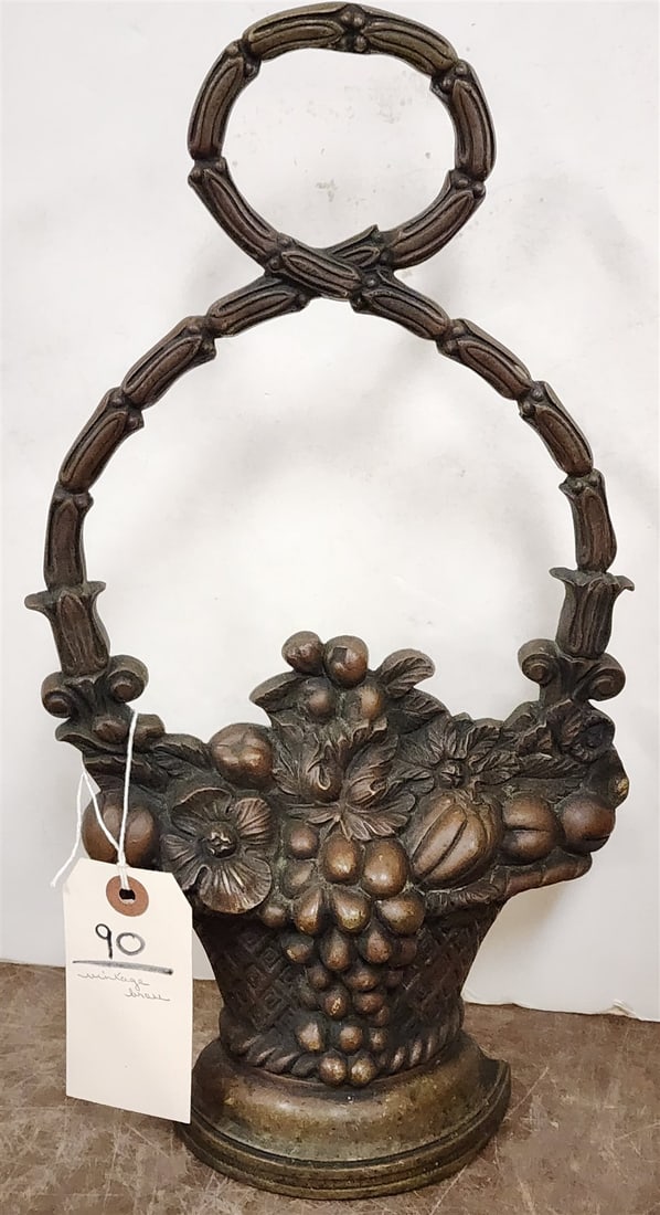 Vintage Brass Fruit Basket Door Stop 14 1/2"H X 8"W: Vintage Brass Fruit Basket Door Stop 14 1/2"H X 8"W