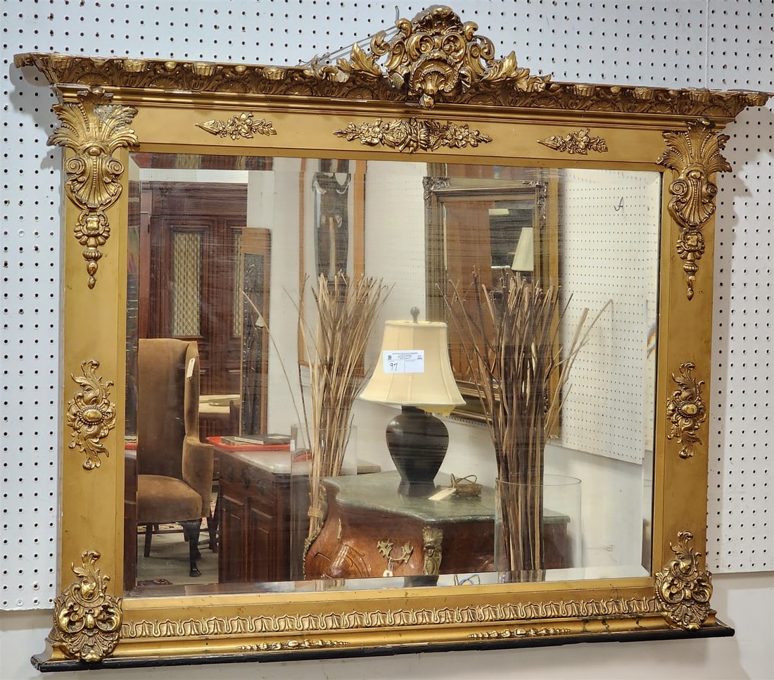 Gilt Framed Bevelled Glass Over Mantle Mirror 44 X 51": Gilt Framed Bevelled Glass Over Mantle Mirror 44 X 51"