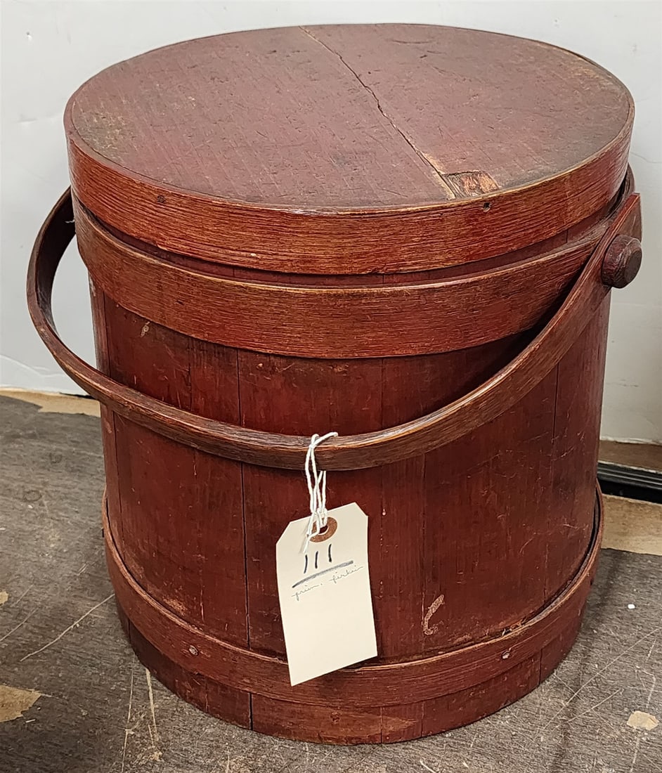 Prim Red Firkin 12 1/2"H X 12"Diam: Prim Red Firkin 12 1/2"H X 12"Diam