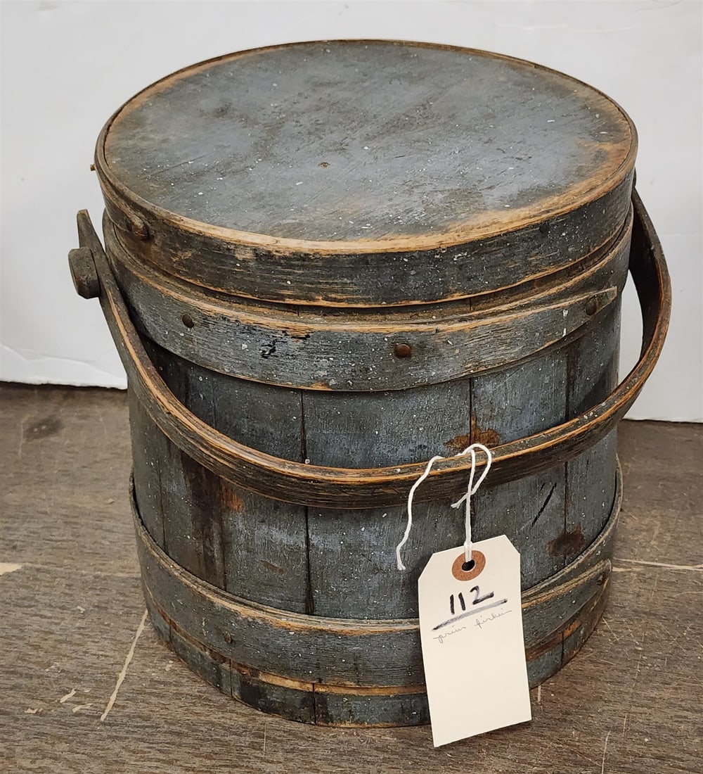 Prim Gray/Blue Firkin 12 1/2"H X 12"Diam (1 of 2)