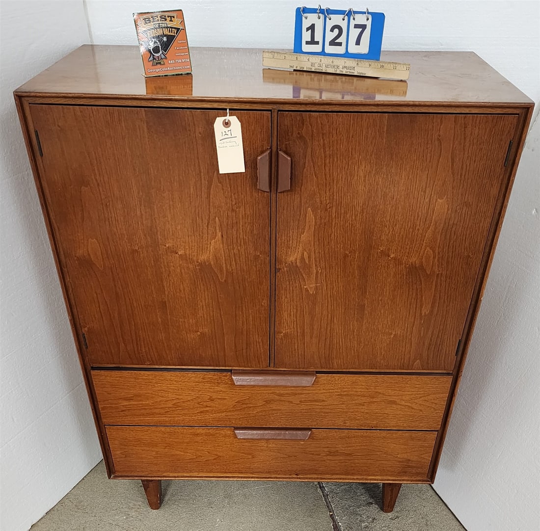 Mid Century Walnut Dunbar 2 Door Over 2 Drawer Tall Chest 46"H X 36"W X 18 1/4"D: Mid Century Walnut Dunbar 2 Door Over 2 Drawer Tall Chest 46"H X 36"W X 18 1/4"D