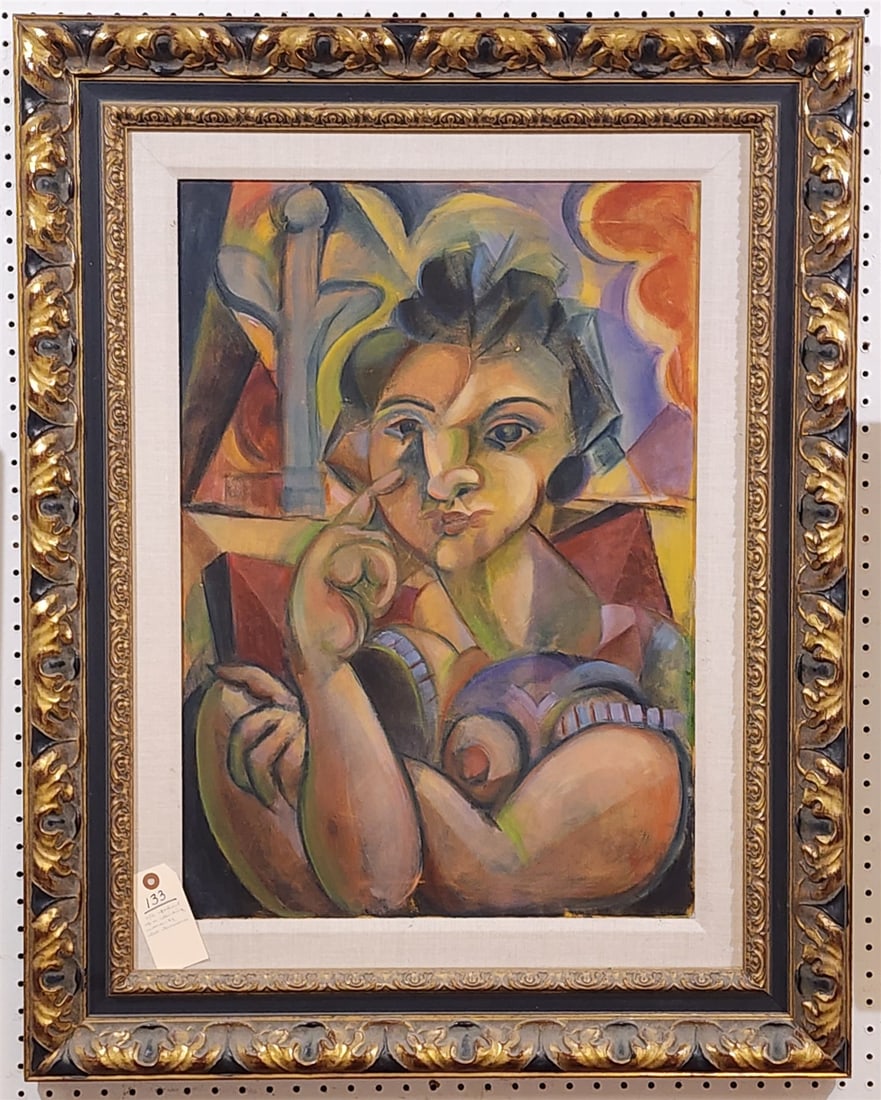 Framed O/C Unsigned Bob Guccione Portrait Of A Thinking Woman 28 3/4" X 21 1/4" W/ Frame 38" X 30" (1 of 2)