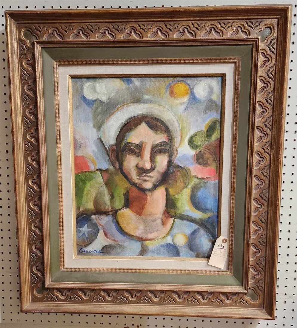 Framed O/C Boy With Sailor Cap Sgnd Guccione 26" X 22" W/ Frame 35" X 30 1/2" Guccione Estate (1 of 2)