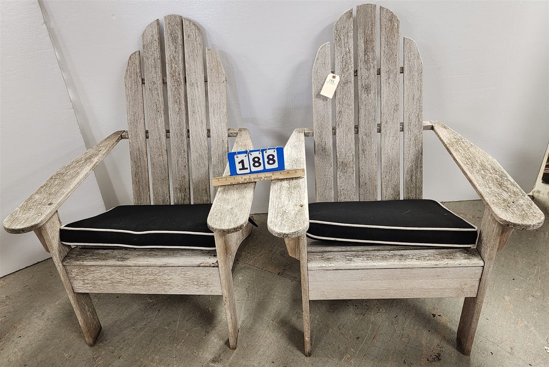 Pr Teak Lawn Chairs 39""H XX 28 1/2"W X 19"D (1 of 3)