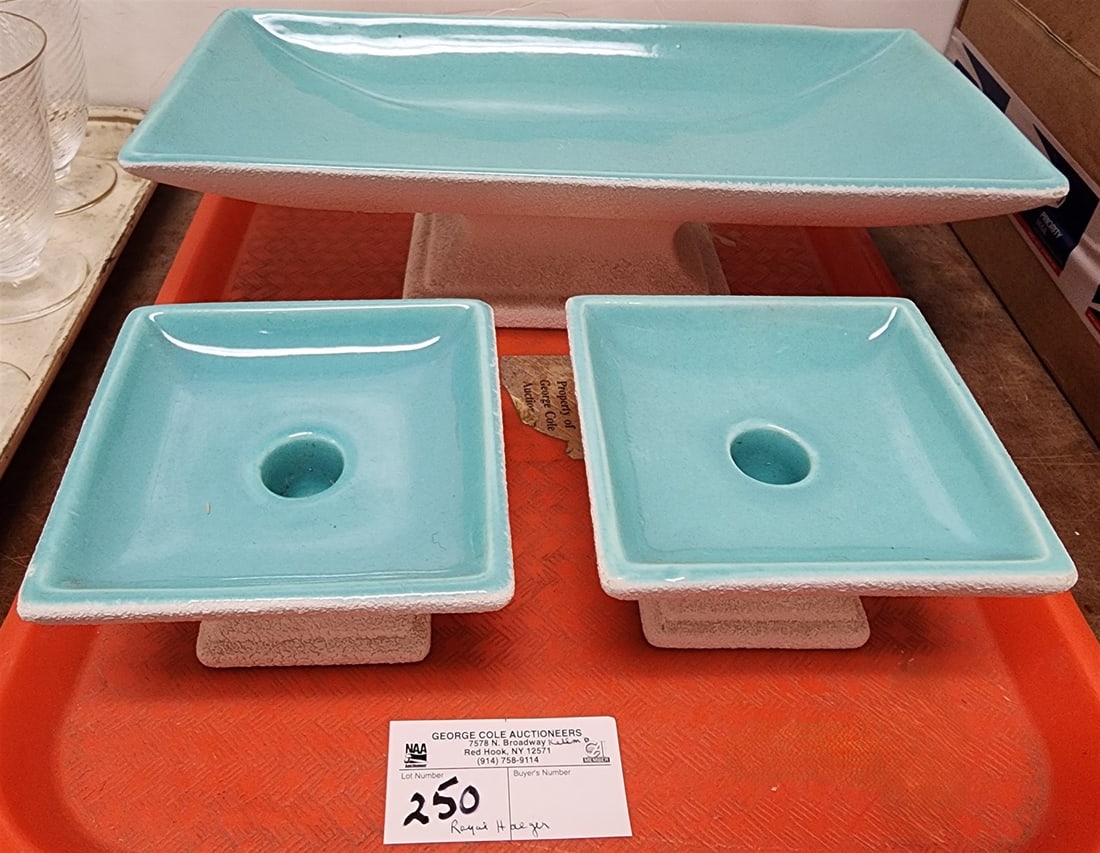 Tray 3 Pc Royal Haeger- Compote 4"H X 14 1/2"W X 7"D + Pr Candlesticks 3"H x 5"Sq (1 of 3)