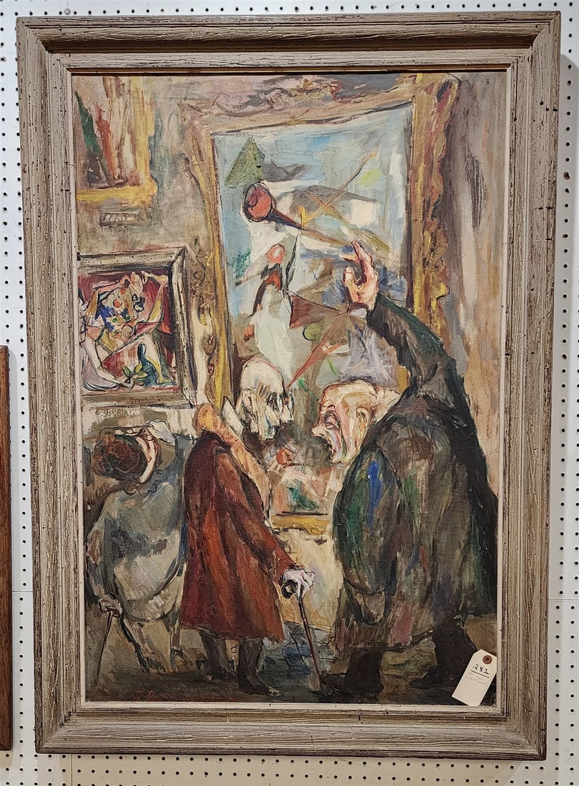 Framed O/C The Critics Sgnd C. Bortnowski 42" X 28 1/2" W/ Frame 47 1/2" X 34" (1 of 5)