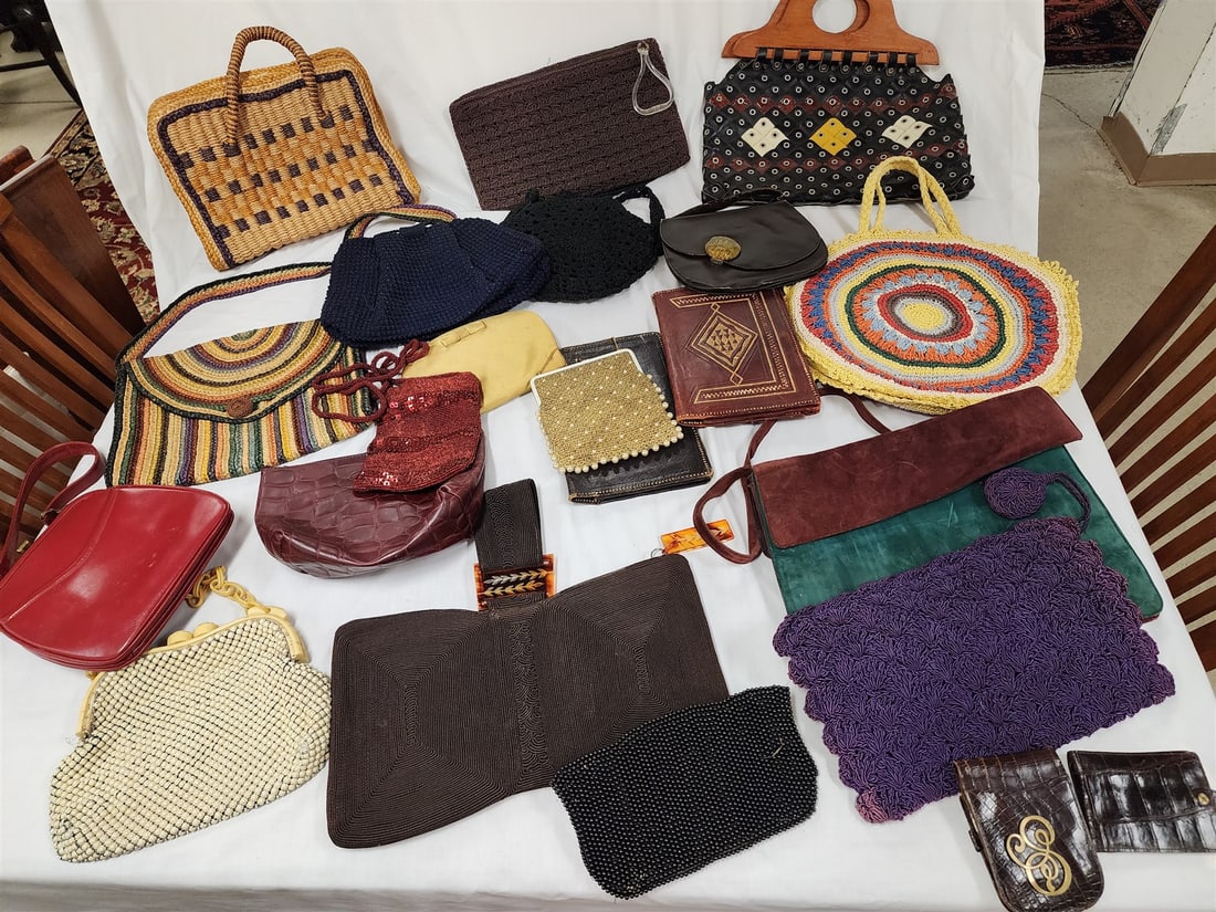 Bx Purses 29 Pc Vittorio Ricci Italy, Vintage Bakelite + Metal Mesh, Vintage Corded Leather Woven, (1 of 6)